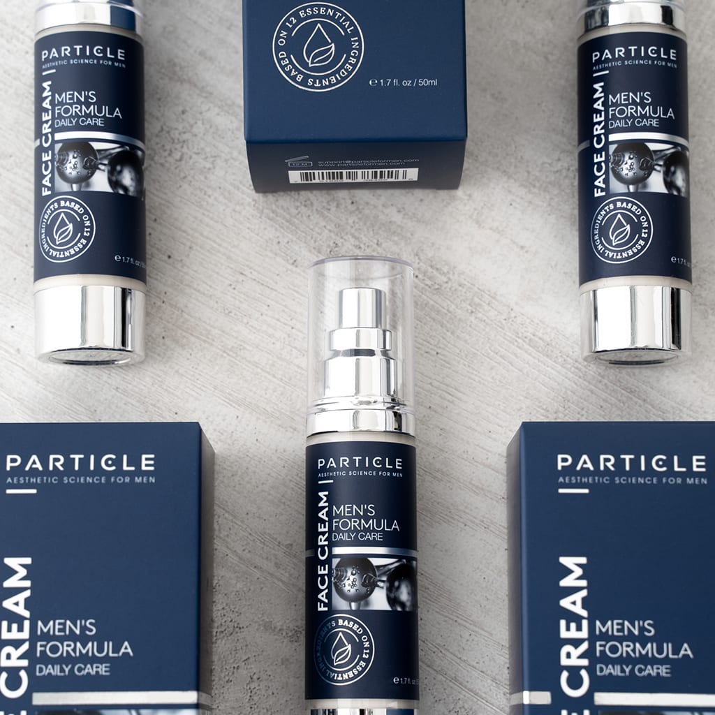 three images of particle face cream
