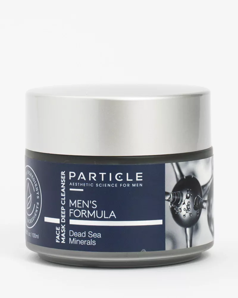 Particle For Men face mask product in blue packaging with a clean white background.