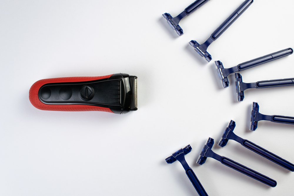 You can decide to dry shave with an electric shaver or a blade razor.