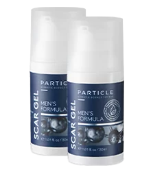 Two bottles of Particle Men's Formula Scar Gel.