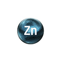 Blue zinc supplement capsule with the chemical symbol 