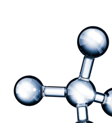 Molecule with three spherical atoms connected by cylindrical bonds.