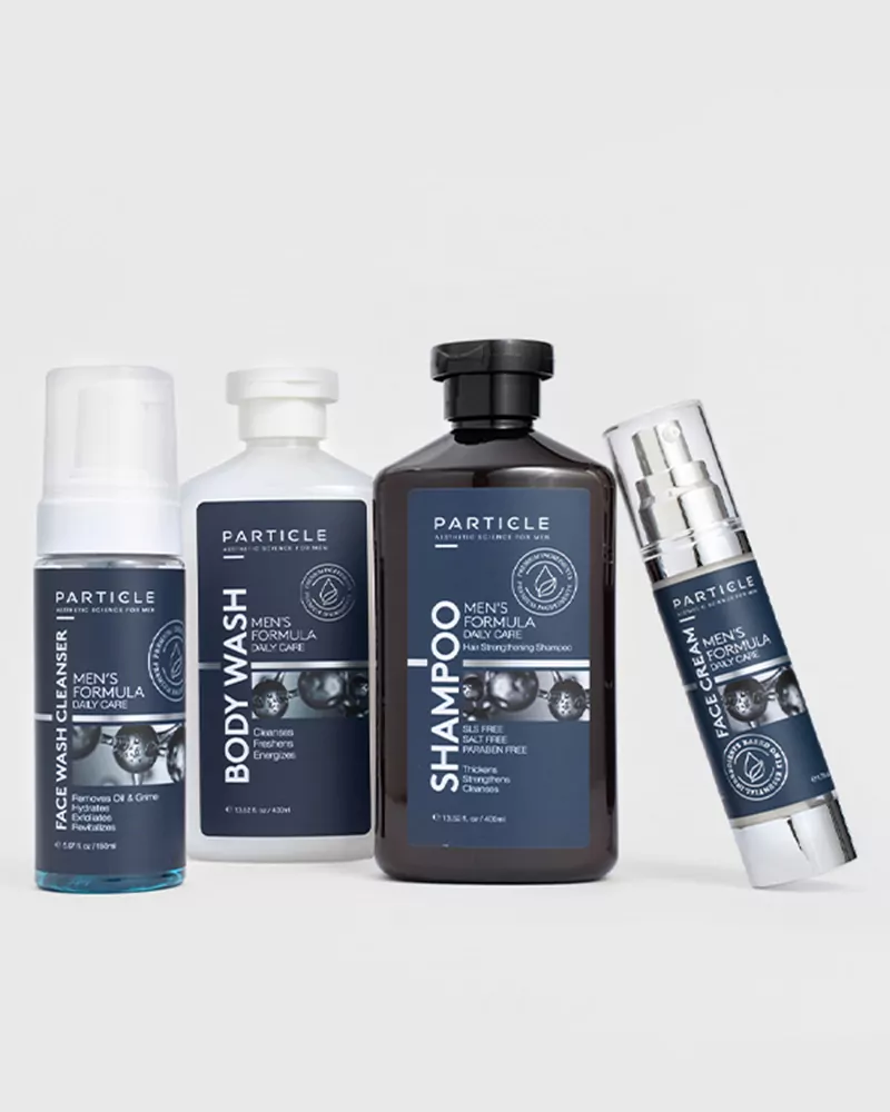 A Particle gift bundle including Face Wash Cleanser, Body Wash, Shampoo and a Face Cream